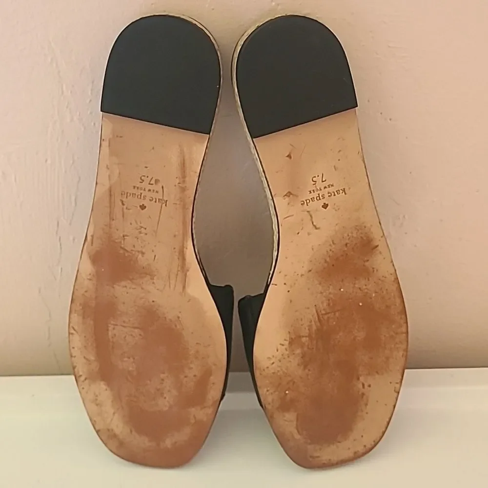 Kate Spade New York Palm Cove Black Leather Slide Sandals Size 7.5B